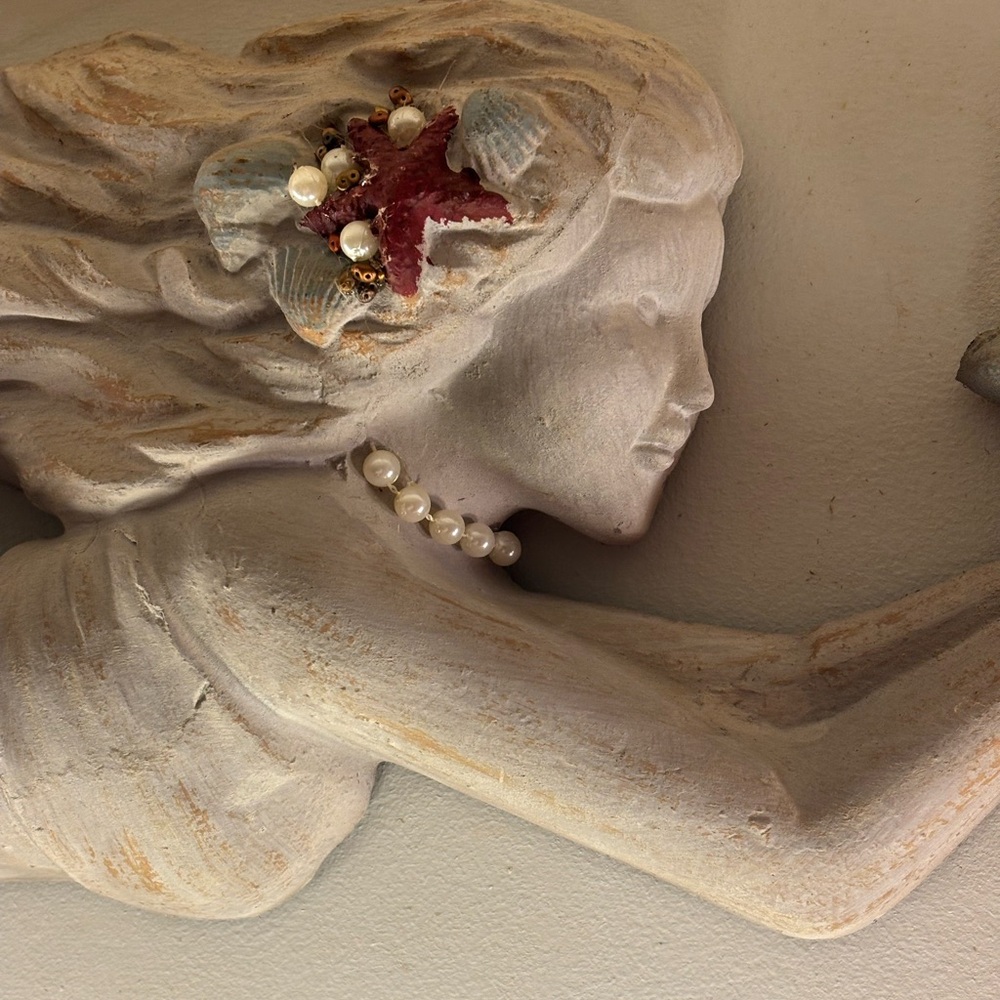 Huge MERMAID SCULPTURE 25x10 with pearls starfish jewelry - Picture 2 of 16